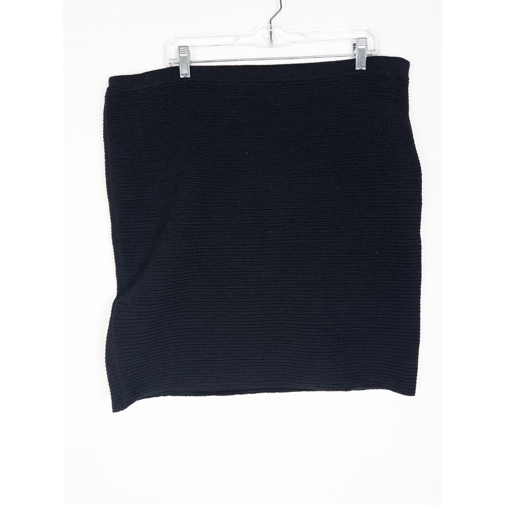 Eileen Fisher Wool Blend Skirt Womens L Black Solid‎ Ribbed Pull On Straight
